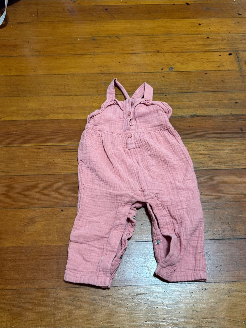Pink Gauze Cotton Kids Romper - Sleeveless Button-Front